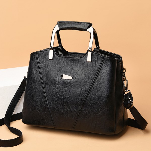 European and American new leisure Women's bag soft leather women's handbag multi-layer large capacity one shoulder bag