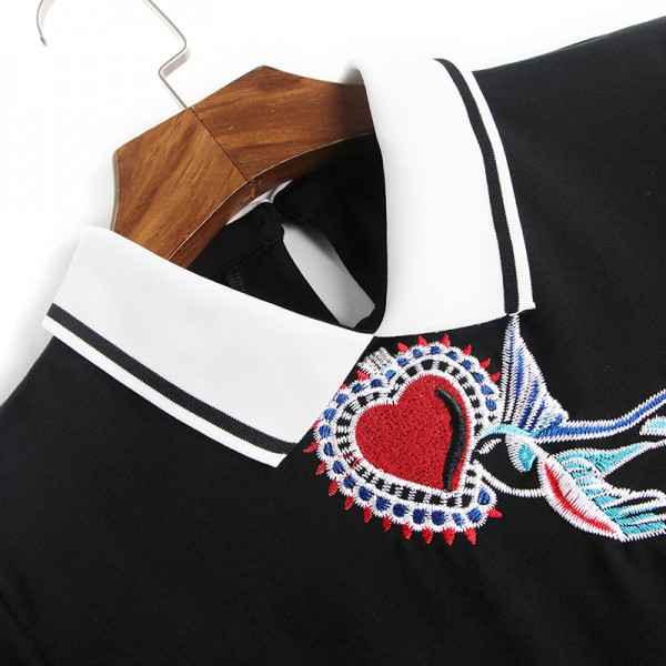 1920110-2021 summer new fashion heart embroidery polo collar dress slim and versatile 