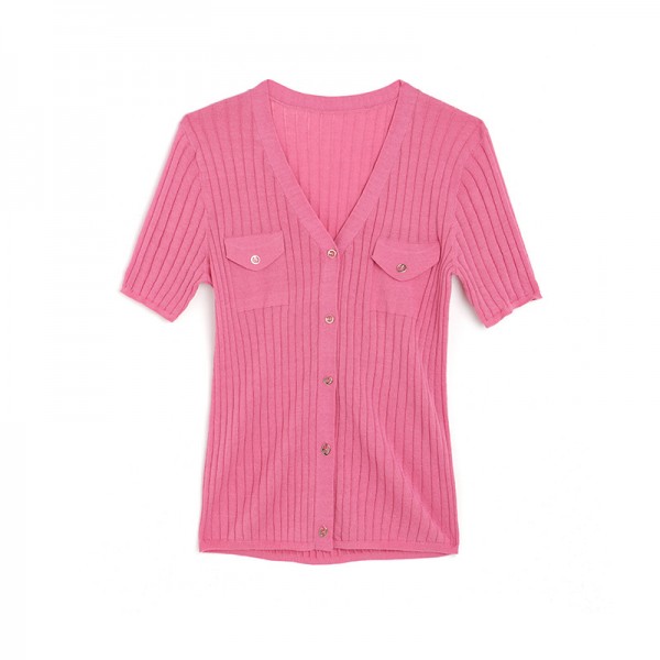 S2006405-2021 spring and summer new French retro top versatile temperament knitted cardigan simple T-shirt lazy 