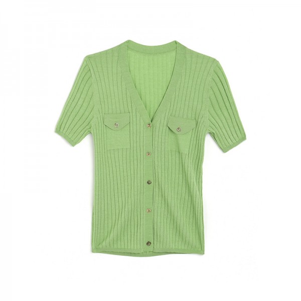 S2006405-2021 spring and summer new French retro top versatile temperament knitted cardigan simple T-shirt lazy 