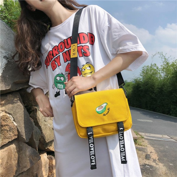 Korean style simple new canvas bag avocado personality wide shoulder strap small fresh student One Shoulder Messenger Bag