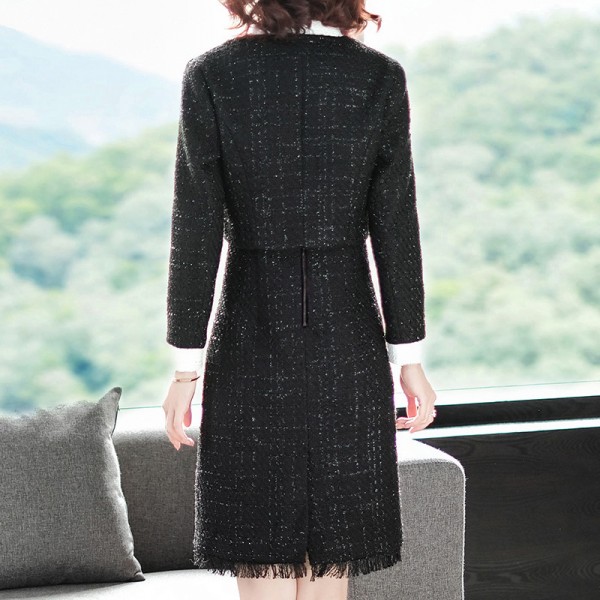 1835307-2021 autumn new style commuting dress elegant Plaid round neck long sleeve two piece A-line skirt 