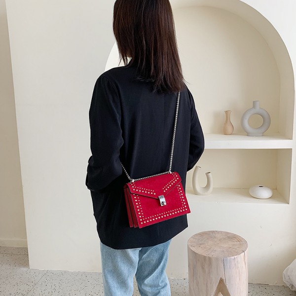 2020 new style small square bag Korean customized single shoulder bag women's bag rivet solid color small square bag Pu leisure messenger bag