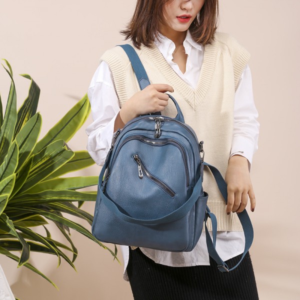 2021 new dual-purpose women's bag shoulder bag foreign style college student schoolbag retro fashion personality pure soft leather backpack