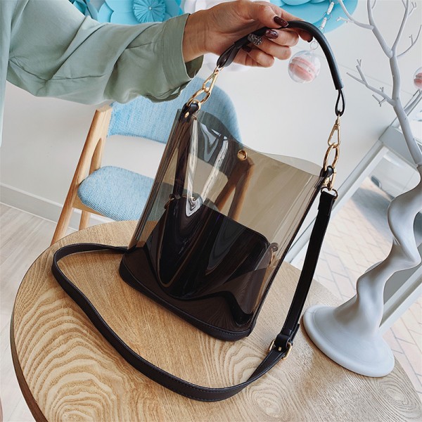 2020 new fashion transparent jelly bag Korean customized large capacity one shoulder portable Messenger Bag Beach Bag