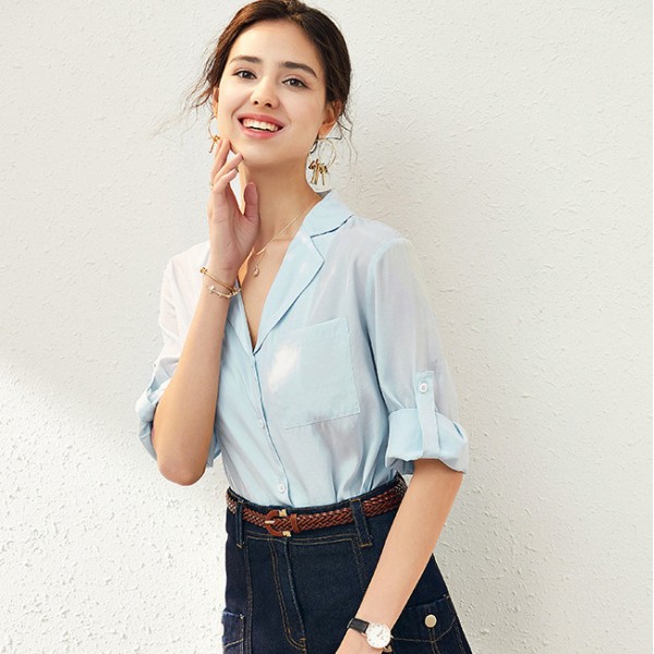 2006504-2021 summer new fashionable slim Lapel shirt + denim skirt two piece suit 