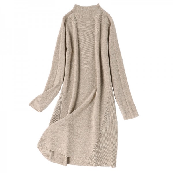 1826207-2021 autumn and winter new women's long sleeve dress temperament fashionable round neck wool weaving medium length 