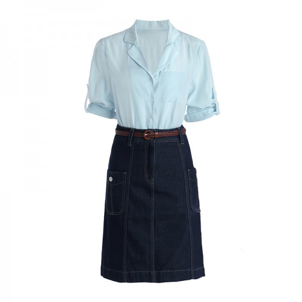 2006504-2021 summer new fashionable slim Lapel shirt + denim skirt two piece suit 