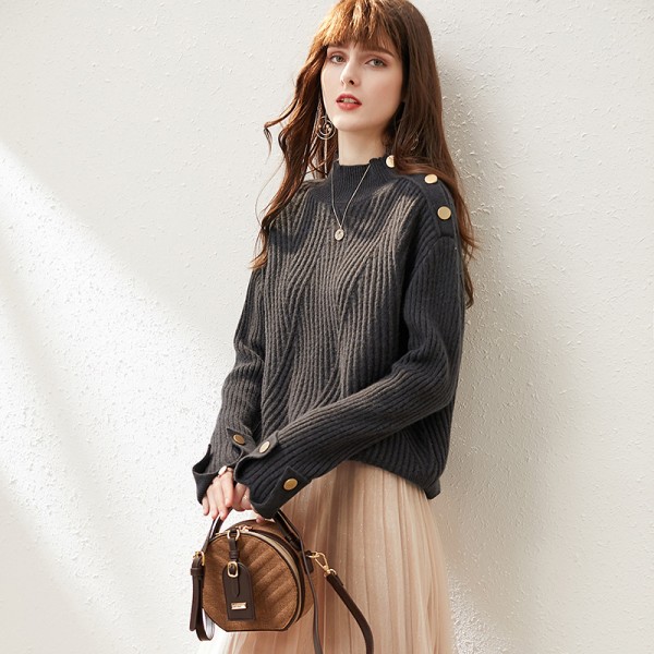 1937209-2021 autumn and winter new French retro easy to match wool rabbit hair loose casual knitting warm top 