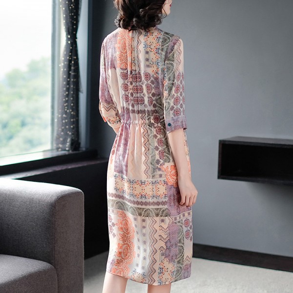 1901603-2021 new summer women's silk crepe de Chine Printed Dress 