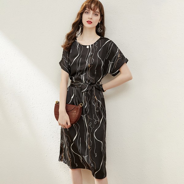 1941504-2021 spring new French temperament fashion art line waist slim mid length dress 