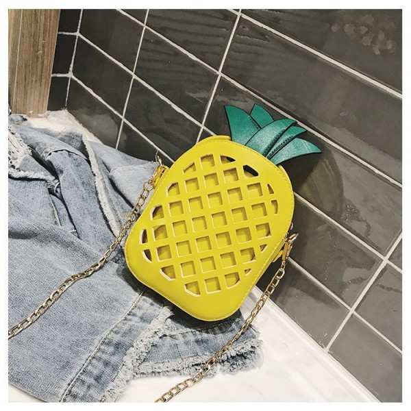 Fashion slung women's bag foreign trade new pineapple bag 2021 spring Pu hollow contrast color personalized creative shoulder bag