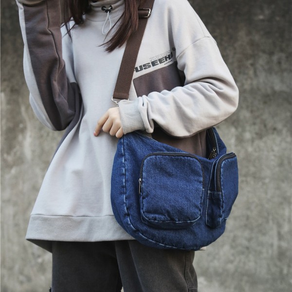 Japanese retro denim dumplings 2020 new fashion casual Canvas Messenger Bag hip hop one shoulder women's bag