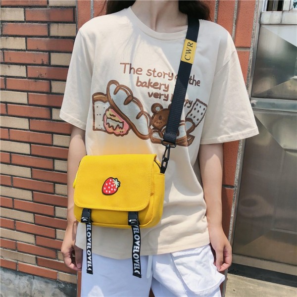 Korean style simple new canvas bag avocado personality wide shoulder strap small fresh student One Shoulder Messenger Bag