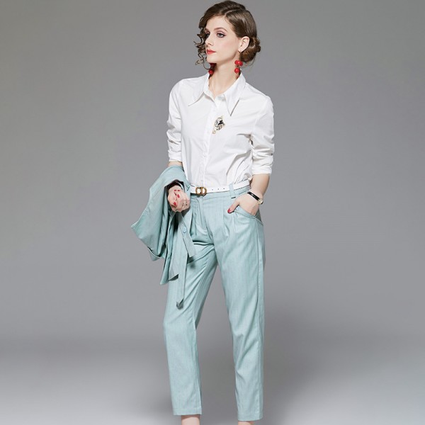 1939402-2021 early spring new fashion temperament irregular lapel vest SLIM STRAIGHT pants two piece suit 