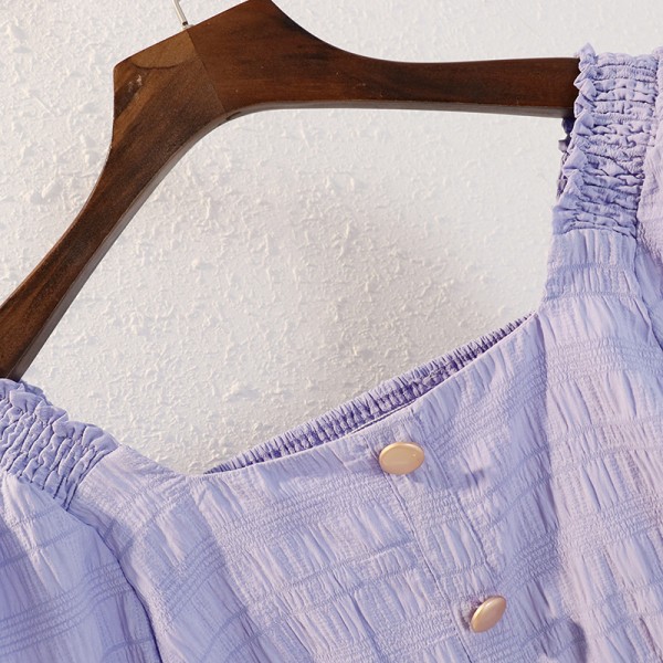 S2008805-2021 new French Chic one line collar age reducing bubble sleeve short sleeve T-shirt 