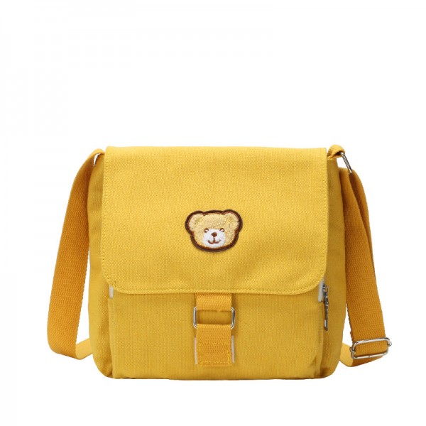 New style Japanese soft girl cute little bag old fashion girl student bag embroidered bear Canvas Bag Girl messenger bag