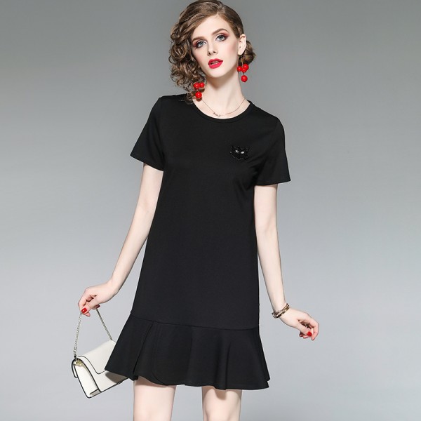 1910609-2021 spring and summer new women's fashionable age reducing stitching lace cut out Ruffle Dress 