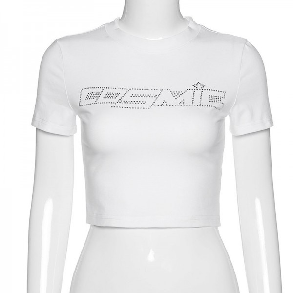 Wish foreign trade eBay cross-border new summer embroidered beads pattern exposed navel clothing with women's clothing European and American top selling 