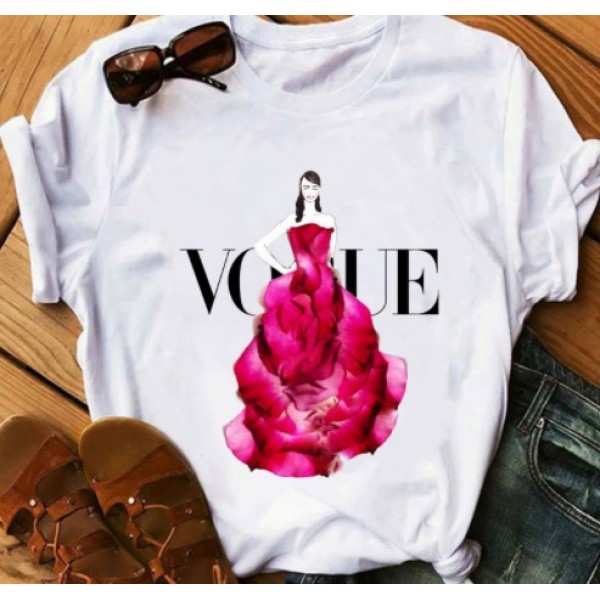 2020 European and American T-shirt printed Pullover round neck loose women's short sleeve one hair substitute 