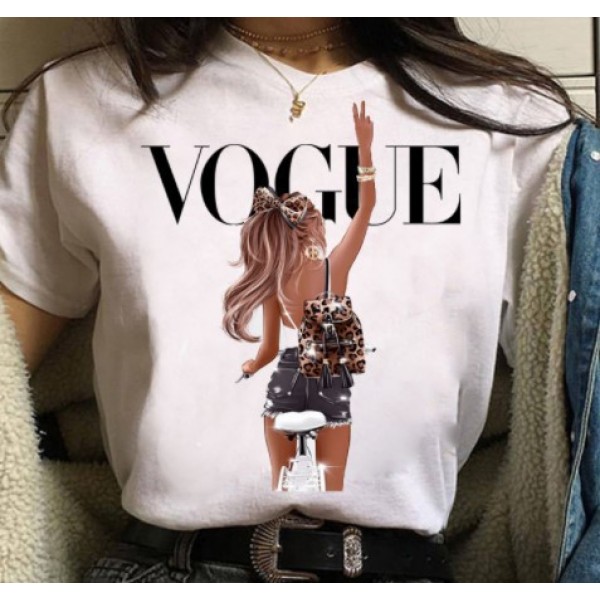 2020 European and American T-shirt printed Pullover round neck loose women's short sleeve one hair substitute 