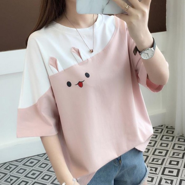 2022 summer new embroidered rabbit Korean color ma...