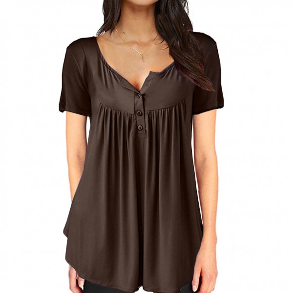 Amazon wish express European and American pop 2019 pleated open button loose short sleeved T-shirt 