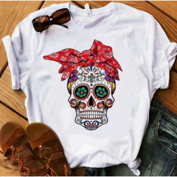 2020 European and American T-shirt printed Pullover round neck loose women's short sleeve one hair substitute 