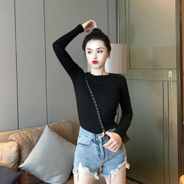 Wholesale 2022 early spring new women's fashion long sleeved t-shirt female Korean student top bottom female one-piece shop 