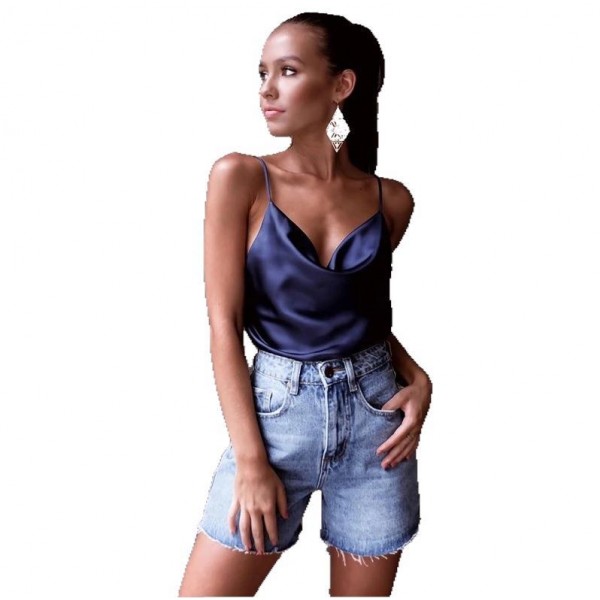 Zsiibowish women's foreign trade sexy pure color silk suspender vest bottomed shirt summer chiffon shirt women's top 