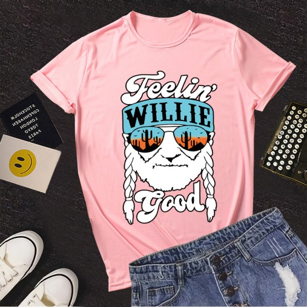 Amazon European and American foreign trade women's clothing spot summer three color old head letter printed women's clothing round neck short sleeve T-shirt 
