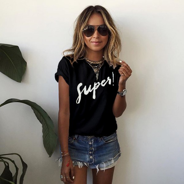2016 European and American summer women's color short sleeve letter T-Shirt Top 