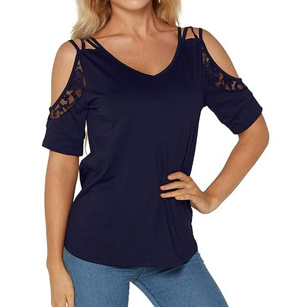2020 summer new wish Amazon popular European and American women's neckwear hollow out short sleeve splicing T-Shirt Top 