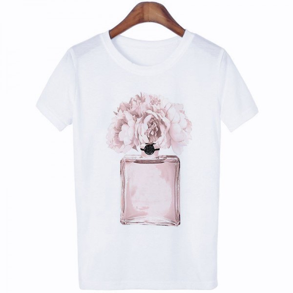 Amazon WISH hot lady 3D perfume printing short sleeved leisure t-shirt t-shirt factory direct sale 