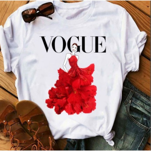 2020 European and American T-shirt printed Pullover round neck loose women's short sleeve one hair substitute 