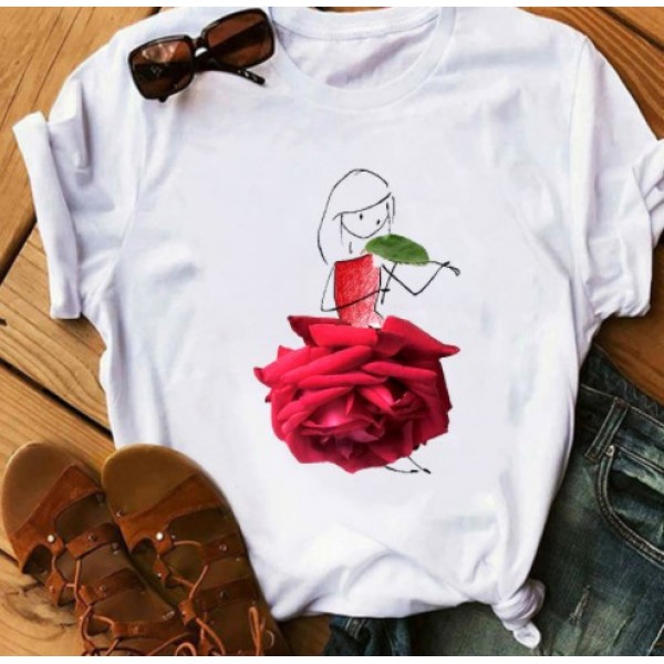 2020 European and American T-shirt printed Pullover round neck loose women's short sleeve one hair substitute 