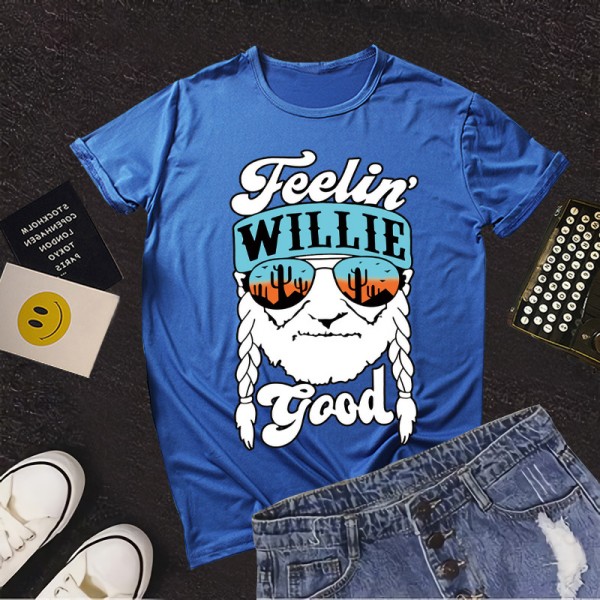 Amazon European and American foreign trade women's clothing spot summer three color old head letter printed women's clothing round neck short sleeve T-shirt 