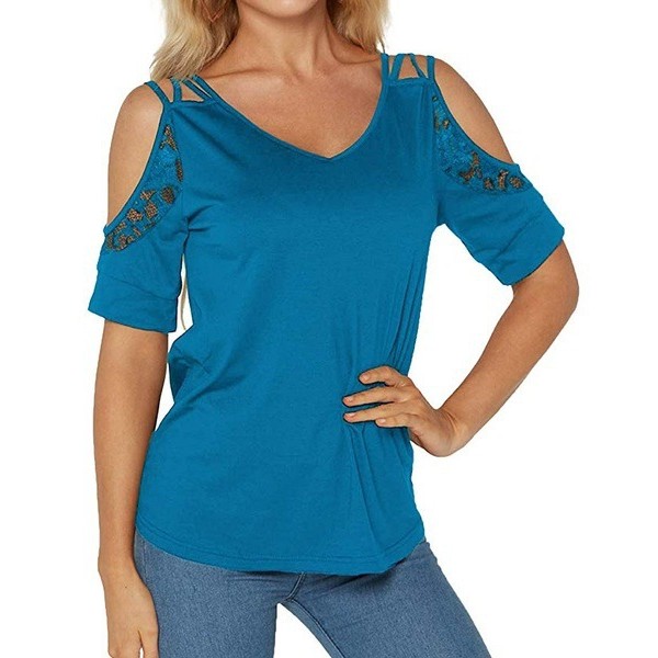 2020 summer new wish Amazon popular European and American women's neckwear hollow out short sleeve splicing T-Shirt Top 