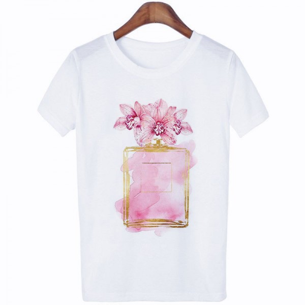 Amazon WISH hot lady 3D perfume printing short sleeved leisure t-shirt t-shirt factory direct sale 