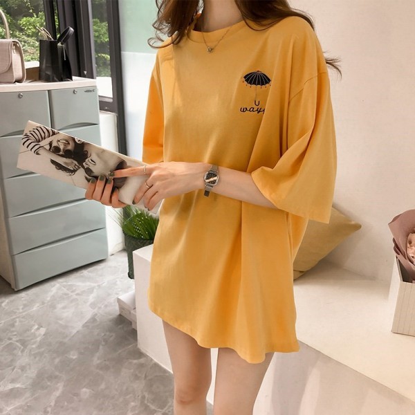 Medium and long T-shirt women's wholesale 2022 Korean loose embroidered blouse student large women's fashion one-piece shop 