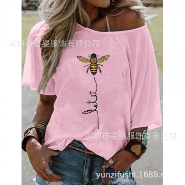 European and American foreign trade eBay Amazon new fat mm women's summer printed T-shirt with large round neck loose top 