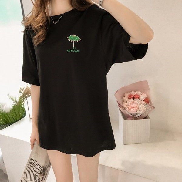 Medium and long T-shirt women's wholesale 2022 Korean loose embroidered blouse student large women's fashion one-piece shop 
