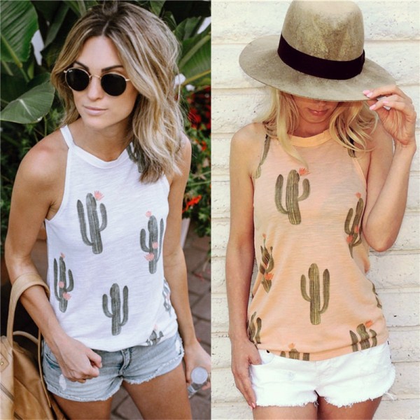 2021 Amazon wish new sleeveless round neck cactus ...