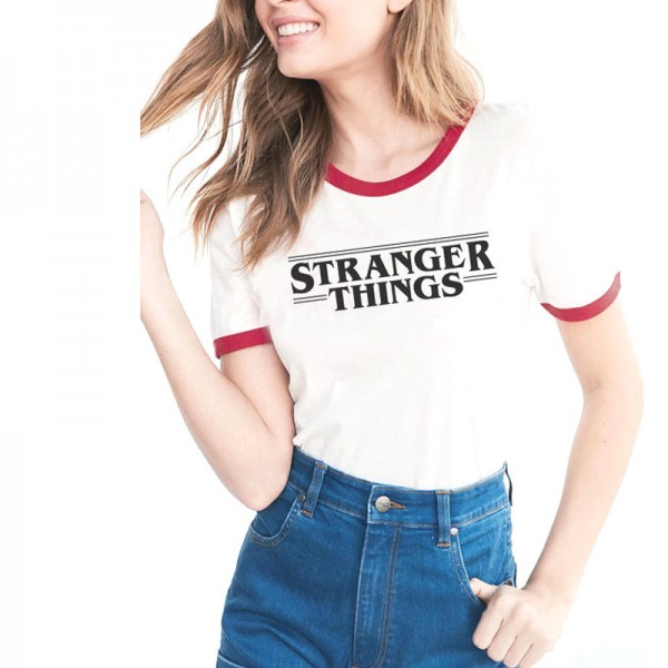 Wish express strangerings spring and summer alphabet large couple short sleeve T-shirt backing wholesale 