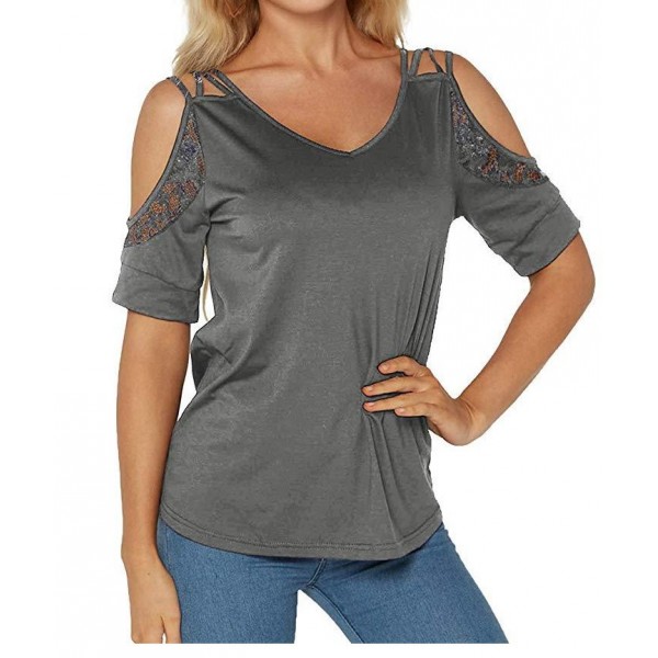 2020 summer new wish Amazon popular European and American women's neckwear hollow out short sleeve splicing T-Shirt Top 
