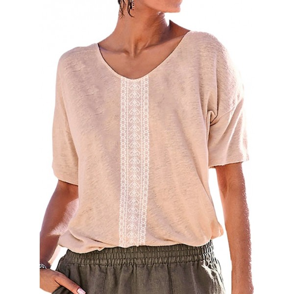 2022wish Amazon European and American autumn and winter new top fashion round neck medium sleeve retro positioning flower women's T-shirt 