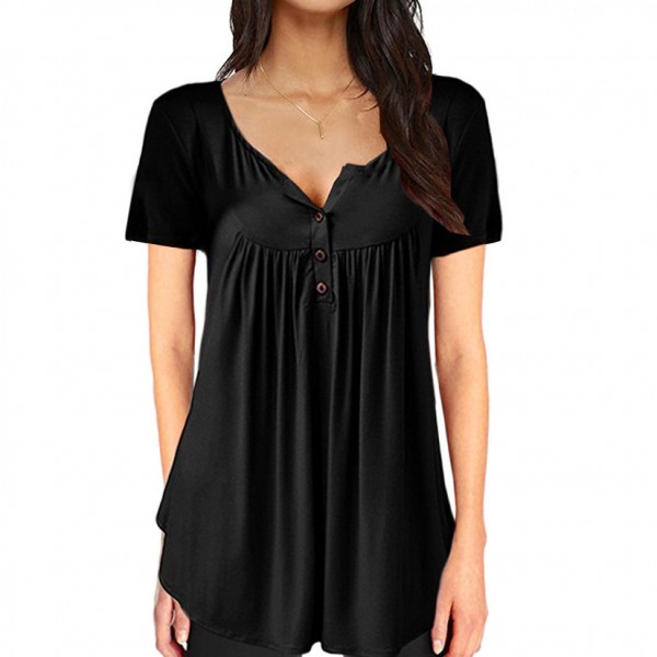 Amazon wish express European and American pop 2019 pleated open button loose short sleeved T-shirt 