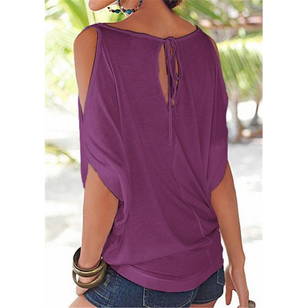 Express eaby Amazon popular women's off shoulder bat loose casual top short sleeve solid T-shirt 