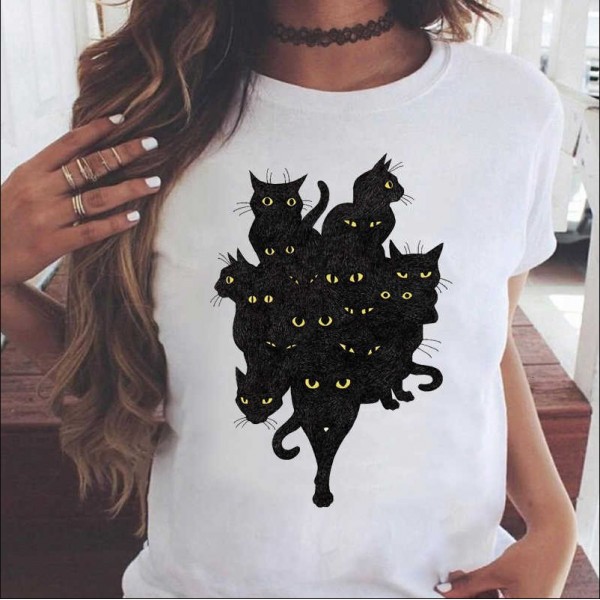2020 European and American T-shirt printed Pullover round neck loose women's short sleeve one hair substitute 