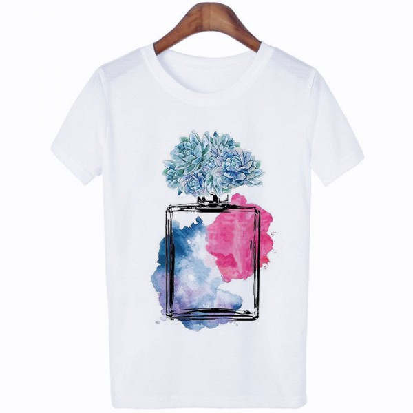 Amazon WISH hot lady 3D perfume printing short sleeved leisure t-shirt t-shirt factory direct sale 
